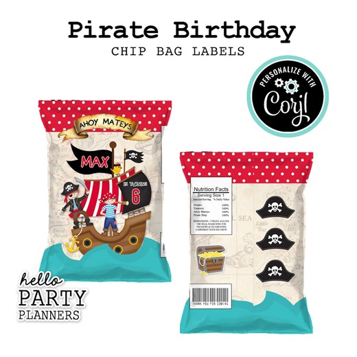 Editable Pirate Birthday Chip Bag Labels (digital Download) - Etsy Australia
