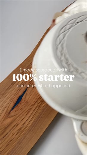 Miranda | Bread & Happiness on Instagram: "Let’s talk about 100% starter—because this changed everything for my cold-kitchen sourdough. 100% starter = equal weights starter + flour (baker’s math 🤓). My first sourdough recipe used ~20% starter. That’s great… if your kitchen is warm. Mine was only 65°F. The dough barely rose, I waited 24 hours, and still baked an under-proofed brick. Here’s my thought: If we can feed our starter 1:1:1, there’s no reason we can’t apply that same idea to dough. Mor