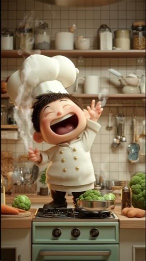 Baby chef cooking in a tiny kitchen. #BabyChef #TinyKitchen #CutestMoments #babyyumyum