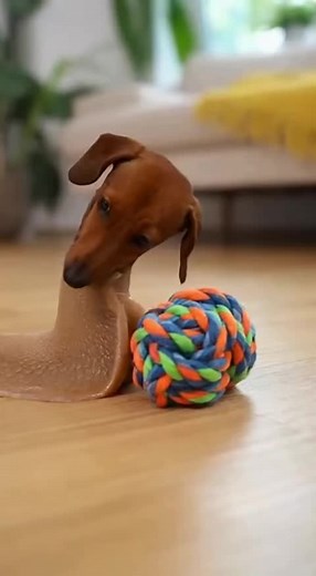 Собака Сюся с новой игрушкой