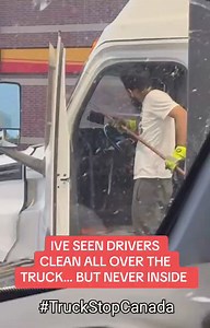 That cab is taking a shower 😅 #ShowerAnyone | Truck Stop Canada