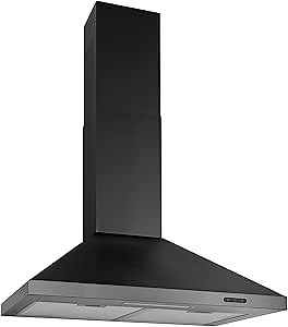 Broan-NuTone 30-inch Wall-Mount Convertible Chimney-Style Pyramidal Range Hood with 3-Speed Exhaust Fan and Light, 460 Max Blower CFM, Black Stainless Steel