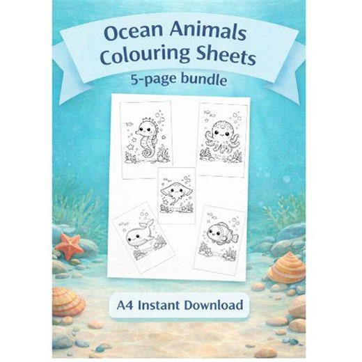 Ocean Animals Colouring Sheets – 5-page Bundle (A4 Printable) - Etsy Australia