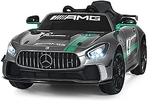 Costzon Ride On Car, 12V Licensed Mercedes Benz AMG Electric Vehicle w/Remote Control, Opening Doors, Head/Rear Lights, Swing Function, MP3 USB TF Input, Horn, High/Low Speed for Kids (Silver)
