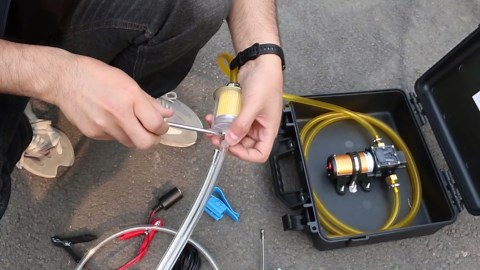 12V 75W Fuel Transfer Pump Set, gasoline transfer pump Moves Up to 110 Gallons Of Gas or Diesel Per Hour, with Patented Pulley Lead Pipe,for Vehicles, Boats, Equipment, UTV (110GPH, PRO SET)