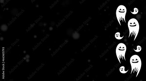 Halloween animation backdrop featuring adorable ghosts on a white and black theme, accompanied by a designated space for adding text or images