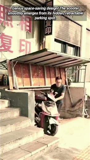 ​Space-saving scooter garage cleverly disguised sidewalk.