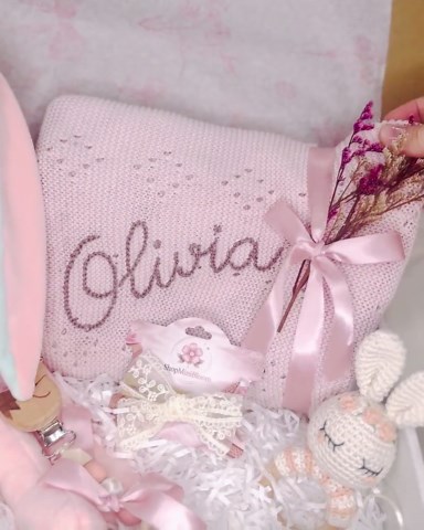 Personalized Baby Gift Box, Hand-embroidered Blanket, Plush Bunny, Newborn Essentials - Etsy