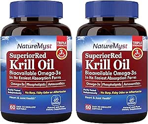 Krill Oil 1000 mg Softgels, Krill Oil Omega-3s, EPA, DHA, Astaxanthin & Phospholipids, 60 Count (Pack of 2), Non-GMO, No Gluten, Made in The USA