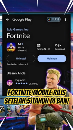 GAME FORTNITE MOBILE RILIS LAGI DI PLAYSTORE! SETELAH 5 TAHUN DIHAPUS! #shorts