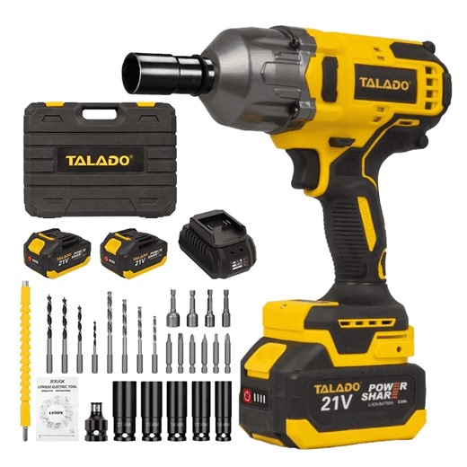 TALADO 21V Cordless Impact Wrench (1000N·m High Torque) – Brushless Motor, 21V Li-Ion Battery, Socket Set & Storage Case – Perfect for Auto Repairs, Heavy-Duty Bolt Tightening & Home Workshop Tasks