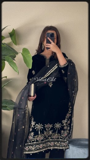 Winter weddings, but make it velvety in a classic black 3 PC embroidered pret🖤✨ Product Code: EWTPLED5-00058-3P Available in-stores and online at edenrobe.com #edenrobe #women #velvet #black #pret | edenrobe