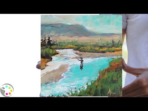 How to Paint a River with Fisherman | Easy Acrylic Painting Tutorial
