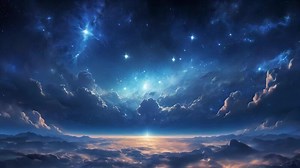 Download Starry Night Sky Above Illuminated Cloudscape for free