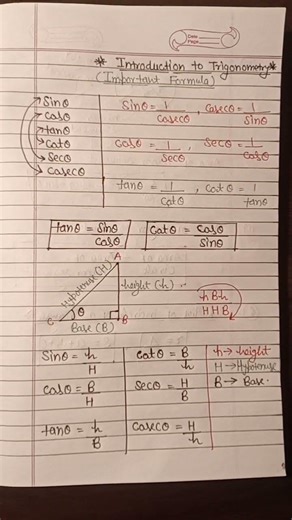 TRIGONOMETRY important formula class 10th, X introduction to trigonometry cbse