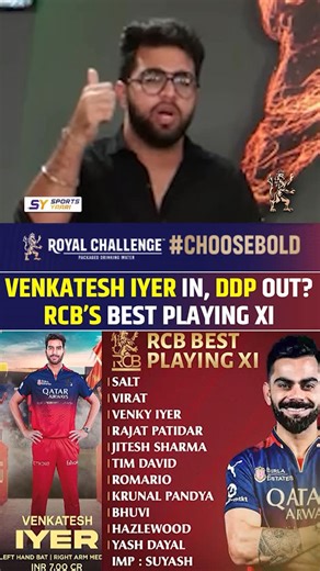 Sports Yaari on Instagram: "VENKATESH IYER IN,DDP OUT? RCB’S BEST PLAYING XI #venkateshiyer #devduttpadikal #rcb #viratkohli"
