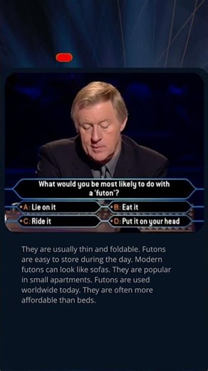 What Would You Do With a Futon?🤔 #quiz #millionaire #trivia #didyouknow #gameshow #mebel #tvshow #tv