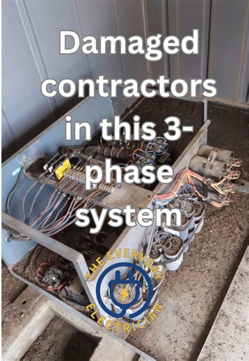 Here is another example of a customer’s single-phase system that is hooked to a phase inverter with capacitor banks that generate a third phase to run the motors. @Trevor Ottmann was called in to fix the contactors that appear to have been damaged by rodents or something else. #ecmmagazine #theeverydayelectrician #fyp #electriciansoftiktok #threephasemotor