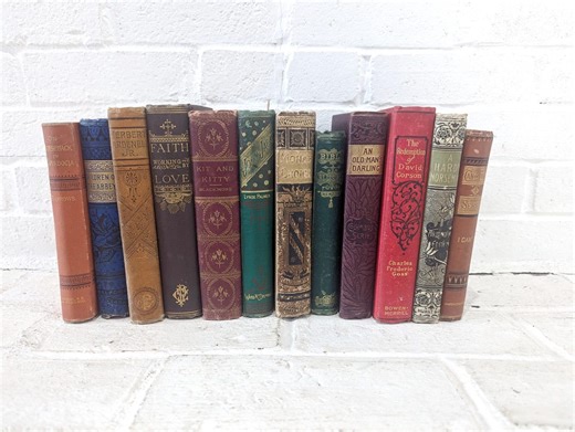 Antique Book Collection // Ornate Book Lot, Embossed Covers and Spines, Victorian Art Nouveau Mismatched Library 1800's Antiquarian - Etsy