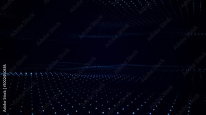 Technical abstract waves, energy flow, blue particle landscape. Digital background in 4k
