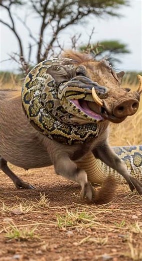 Will the python manage to swallow the warthog in one bite #wildlife #nature #python