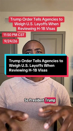 A new Trump order tells agencies to consider U.S. layoffs when they review H-1B applications. Layoffs are a factor. Not an automatic denial. Guidance is not out yet. The 100,000 dollar H-1B payment is extended through 2027 and remains blocked in court. Vance said companies should not replace Americans with cheaper foreign labor.