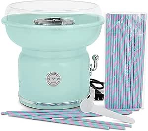 iscream Nostaligic Design Cotton Candy Maker Machine for Home and Kitchen with 50 Paper Straw Handles, Mint Green