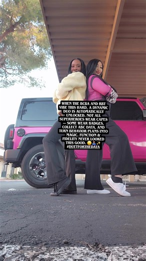 When the BCBA and RBT vibe this hard, a dynamic duo is automatically unlocked. Not all superheroes wear capes — some wear badges, collect ABC data, and turn behavior plans into magic. Function & Fidelity never looked this good. 😌🦸🏽‍♀️✨ #DuetForTheData | Alexandria Striplin