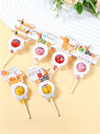 24pcs Dachshund Lollipop Cards, Brown Cute Dachshund Pattern Paper Lollipop Cards, Dachshund Themed Birthday Party Supplies, Dog Lover Birthday Party Favors, Birthday Party Home Holiday Party Decorations, Birthday Gift Candy Decor, 1st Birthday Decor, Baby Shower Party Decor, Party Favors, Lollipop Card Paper, Candy Packaging | SHEIN