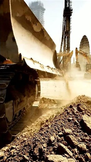 Massive Bulldozer in Action: Earthmoving Power at the Construction Site! 🚜