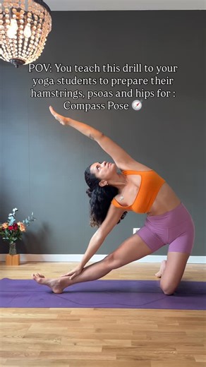 Minerva La Rosa | Yoga Beyond Asana on Instagram: "Surya Yantrasana (Compass Pose) – Preparation 🙌🏽 This asana is considered a peak pose because it requires significant body conditioning and thoughtful preparation of multiple areas of the body, especially the shoulders, hips, hamstrings, side body, and psoas, to approach the pose safely and without pain or injury ☝🏽 This drill combines shoulder opening, hamstring length, side-torso mobility, and psoas preparation in a dynamic and accessible w