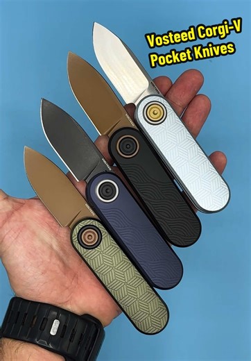 The Vosteed Corgi V pocket knife with new textured scales and blade coatings. Tough 14C28N blade steel. A unique small EDC knife. @@Vosteed_cutlery##pocketknife##edcknife##everydaycarry##foldingknife##pocketknives