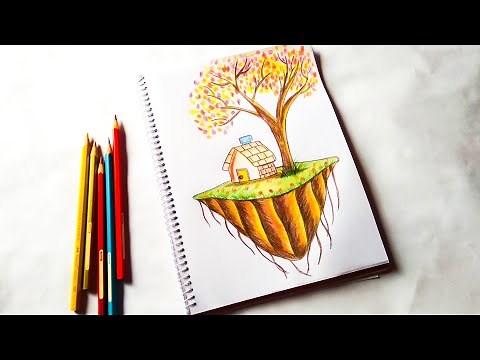 How To Draw A Floating Island| Flying Island Drawing Tutorial |Pencil Sketch|Farjana Drawing Academy
