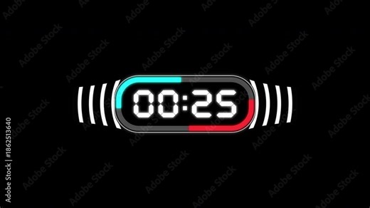 30 Second Countdown Timer Animation on a Digital Clock. Digital Clock Display Animation