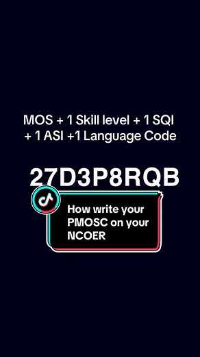 How to write your Primary Military Occupational Specialty Code on your NCOER #PMOSC #NCOER #EVALUATION #ARMY #SOLDIER #PRIMARYMOS #MILITARYOCCUPATIONALSPECIALTY ##MOS##ARMYTIKTOK##MILITARYTIKTOK##MILTIKTOK##ARMYNATIONALGUARD##ARMYRESERVE##FYP##FORYOUPAGE