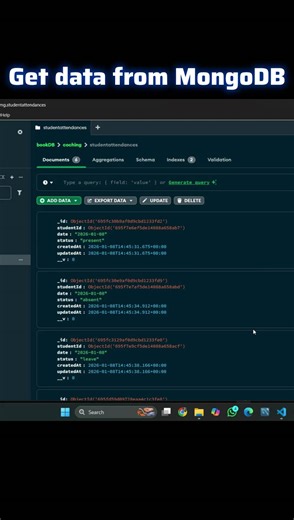 Mr Gen-Z on Instagram: "Fetch Absent Students Data from MongoDB via Controller & Postman! #NodeJS #MongoDB #Postman #Backend #API #WebDevelopment #Coding #Programming #JavaScript #TechShorts #LearnToCode #ExpressJS #Developer In this short, I built a backend controller that fetches all absent students' data from MongoDB — and tested it seamlessly using Postman! ✅ 🛠️ What I Did: ✅Created a getAbsentStudents controller ✅ Used Mongoose to query absent: true students ✅ Tested API endpoint with Post