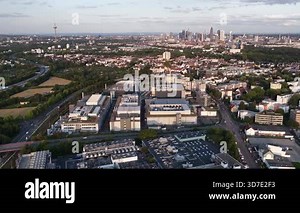 FRA30 Frankfurt data center facilities, cloud services, internet technology, aerial drone footage.