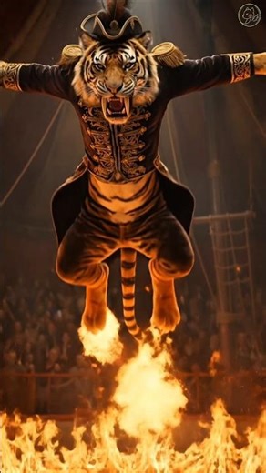 Unbelievable Circus Skills: Tiger vs Fire Hoop! 🔥🐯 #Shorts #CircusLife