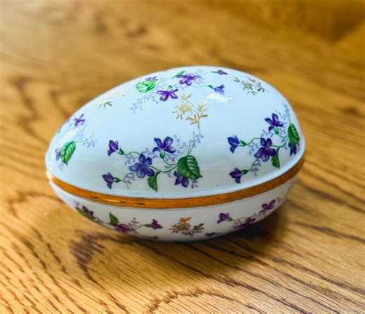 Vintage Noritake Japan Egg Trinket Box | Hand Painted Violet Floral Porcelain With Gold Trim | Cottagecore Jewelry Dish - Etsy
