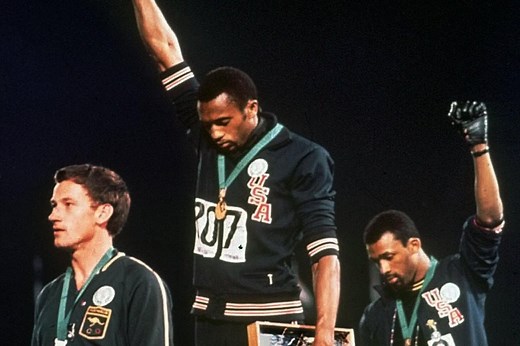 US athletes Tommie Smith and John Carlos protest at 1968 Mexico City Olympic games with black power salute
