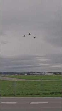 Emmen Air Base Patrouille Suisse fighter jets taking off on a cloudy winter day.