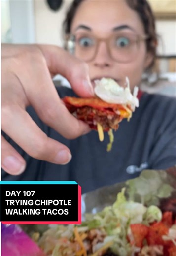 Replying to @👾 DAY 107 of trying something new everyday until I hit 25k! Today I tried making my own Chipotle walking tacos and it was a GREAT success. I was scared this one would be a littleeee much but it actually felt like a normal meal once I was actually eating it! I used 3 types of chips because my heart was called to (Doritos FLAMAS, Flamin’ Hot Cheetos and Flamin’ Hot Fritos) and I HIGHLY recommend also using as many chips and whichever chips your heart desires!! Now I totally understan