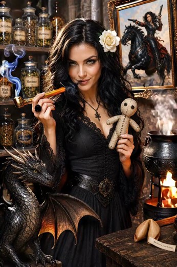 I'm working with ChatGPT and Microsoft Designer to create book covers. My ideas and AI's art are a collaboration. The fun of this cover is that it is a video and the gardenia, fortune cookie, pipe, witch, dragon, and doll are all connected to a story inside the book.