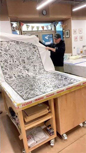 Pulling a big kitchen lithography print all about love ❤️ #printmaking #lithography #printmaker