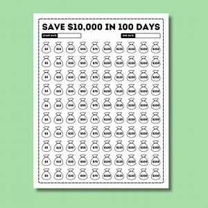 10K in 100 Days Savings Challenge, Printable 10000 Savings Challenge, 100 Envelope Saving Chart, Letter Size PDF Plan - Etsy