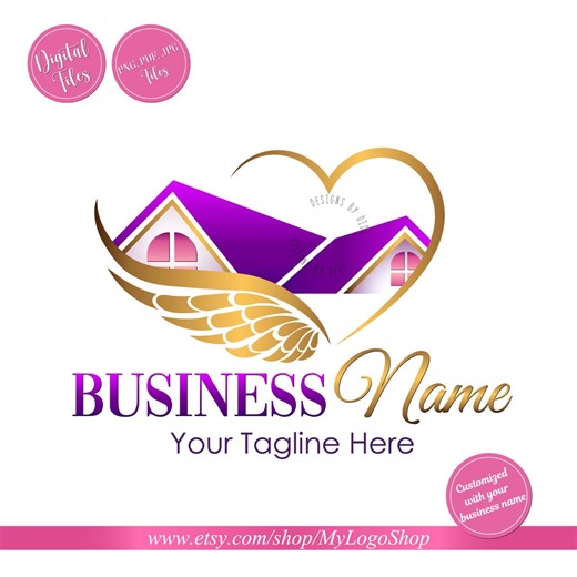 Home Care Logo | Real Estate Logo Design | Purple & Gold House Logo | Feminine Luxury Premade Logo | Digital Download - Etsy