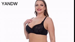 YANDW Women Minimizer Mesh Unlined Bras Plus Size Sexy Lace Full Coverage Bra Underwire No Padded, Beige 36D