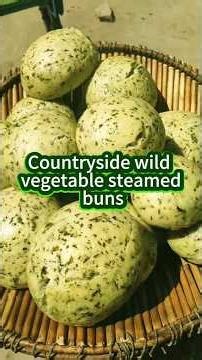Steamed wild vegetable buns in a traditional farmhouse stove