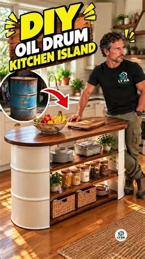 I Turned an Old Oil Drum Into This Amazing Kitchen Island! #shorts #diy #diycrafts