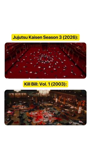 JUJUTSU KAISEN SEASON 3 EPISODE 4 IS A FULL KILL BILL HOMAGE 🩸⚔️ MAPPA really said cinema. Episode 4, « Perfect Preparation », doesn’t just deliver brutal action — it channels the spirit of Quentin Tarantino’s Kill Bill Vol. 1 in the most intentional way. From the themes of grief and rage to the choreography of pure vengeance, Maki’s massacre of the Zenin Clan feels like JJK’s own Bride moment. Just like Kill Bill, the fight begins in color, then slowly drains into black and white as bodies fal